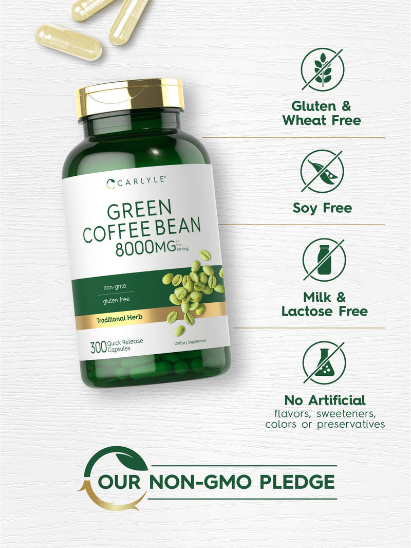 Carlyle Green Coffee Bean Extract | 8000 mg | 300 Capsules | Non-GMO and Gluten Free Formula | Traditional Herb Supplement