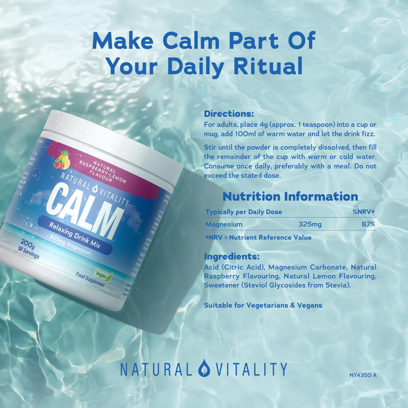 Natural Vitality Calm Magnesium Powder Supplement | Relaxing Drink Mix | High Strength Magnesium Carbonate | for Women & Men | Vegan | Natural Raspberry-Lemon Flavour | 200g