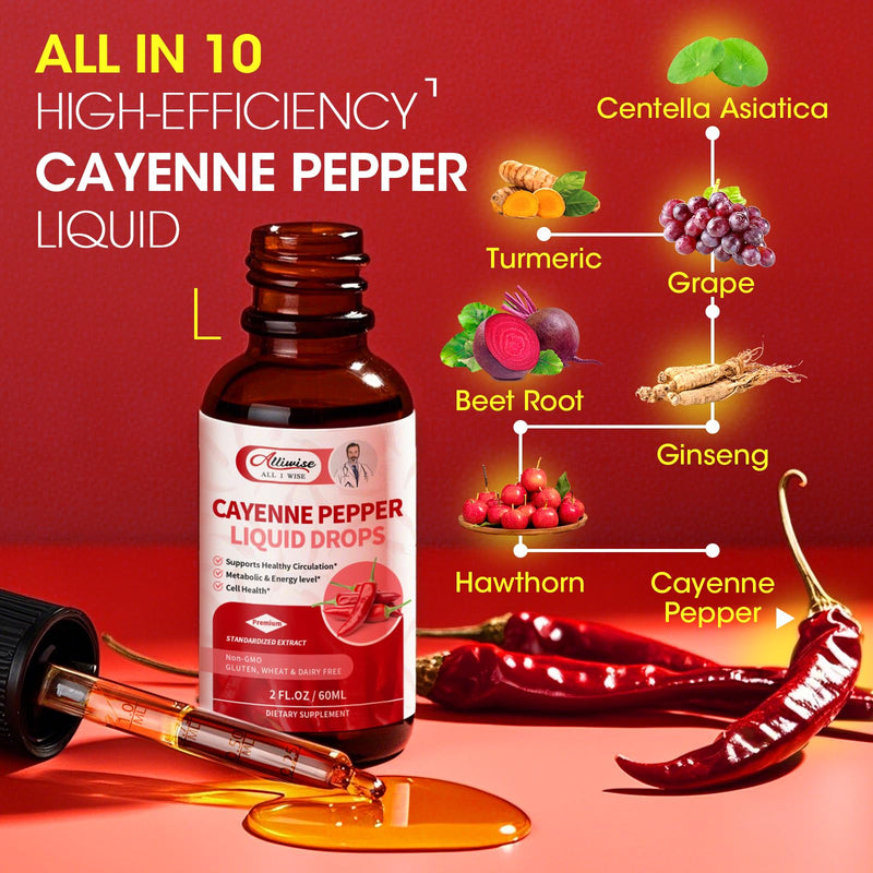 [Australia] - Cayenne Pepper Drops Supplement Liquid,with Hawthorn,Beet,Ginseng,Centella Asiatica,Grape,Turmeric for Energy,Circulation Original 2 Fl Oz (Pack of 1) 