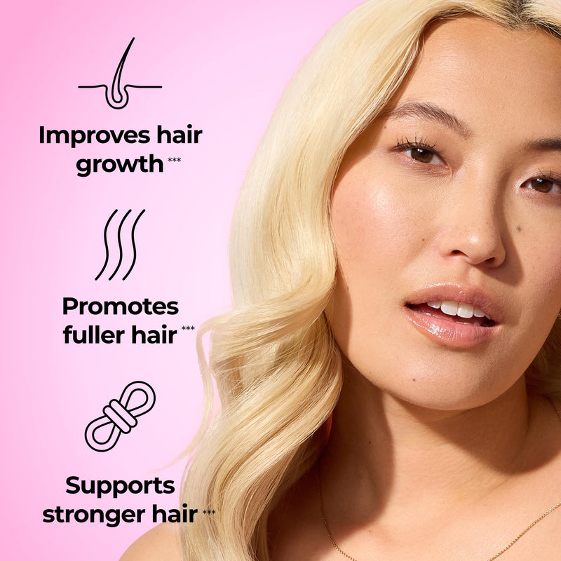 HUM Hair Strong Strawberry Gummies, Hair Growth Support, 60 Count | Folic Acid, Fo-Ti Root Extract, Biotin, Zinc & B12, Vegan Strawberry Gummies, Women & Men 30-Day Supply