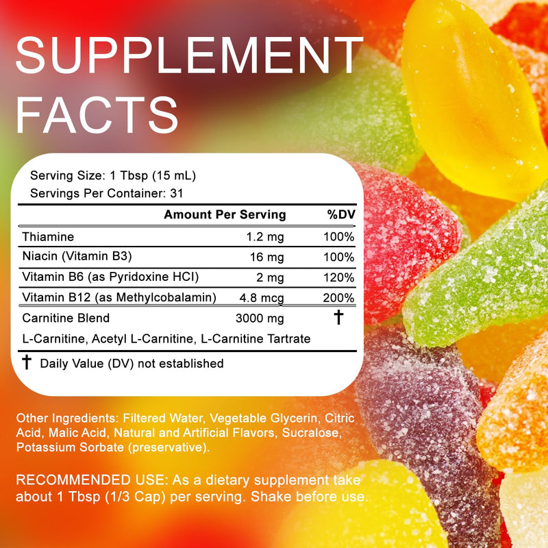 [Australia] - Liquid Carnitine 3000mg ‚Äì Energy & Metabolism Support with Acetyl L-Carnitine ‚Äì Gummy Worm Flavor Gummies ‚Äì 31 Servings (Pack of 1, Sour Gummy Worm) 16 Fl Oz (Pack of 1) 