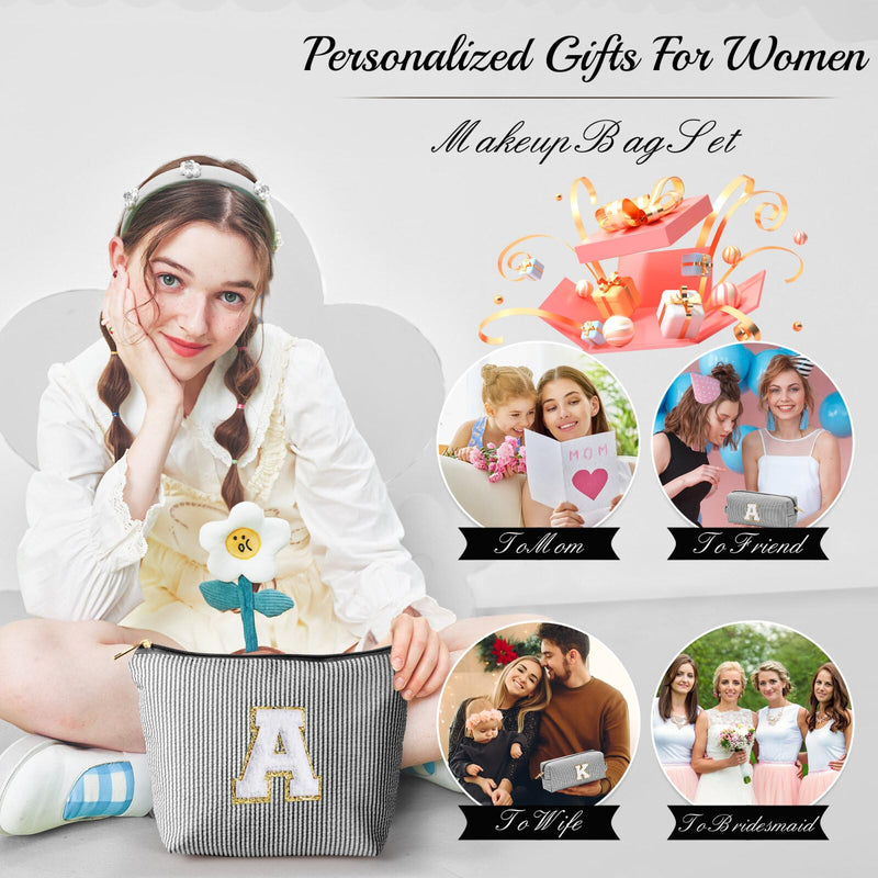 YOOLIFE Personalized Teen Girl Gifts Initial Cute Cosmetic Makeup Bag
