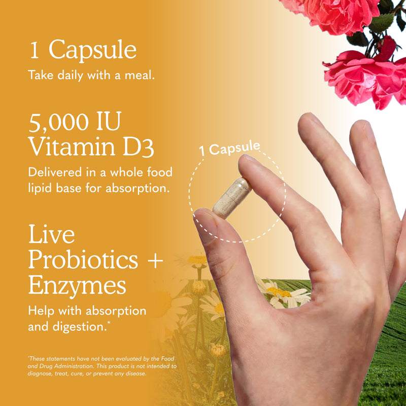 Garden of Life Vitamin D3 5000 IU, Raw Whole Food Supplements with Chlorella, Fruit, Veggies & Probiotics for Bone & Immune Health, 60 Vegetarian Capsules Unflavored 60 Count (Pack of 1)