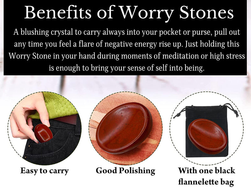 Amazing Gemstone Set of 4 Thumb Worry Rubbing Stone for Anxiety Healing ~ Amethyst, Rose Quartz, Tigers Eye, Black Tourmaline Oval Cabochon Stone ~ Easy to Carry Natural Crystal Pocket Palm Stone