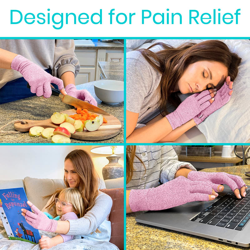 [Australia] - Vive Pink Arthritis Hand Compression Gloves - Comfortable Fit for Men and Women - Open Finger for Rheumatoid, Osteoarthritis and Computer Typing Pain - Carpal Tunnel Support - Moisture Wicking Fabric Medium 