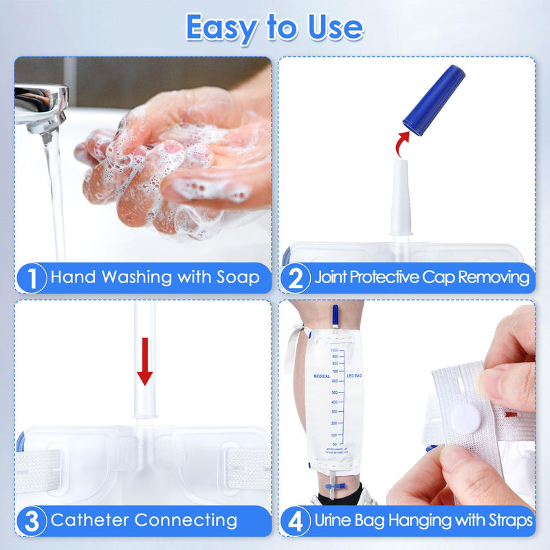 [Australia] - 5 Pack 33.8oz/1000ml Leg Bag Urinary Drainage Bag with Cloth Straps, Leg Catheter with Anti Reflux Valve for Men Bladder Control, Urine Collection Catheter for Single Use, Easy Flip Drain 5 
