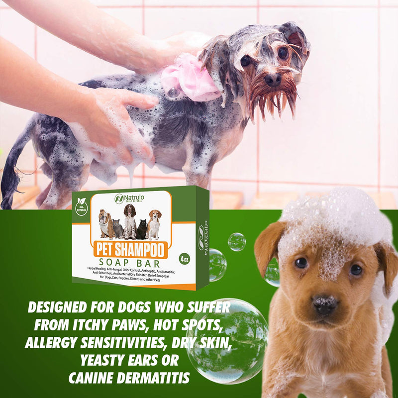 Natrulo All Natural Pet Shampoo Soap Bar for Dogs, Cats, Puppies – Herbal Healing Dry Skin Itch Relief, Odor Control Bar Soap for Pets – Gentle, Plant-Based, Easy-to-Use Pet Soap Bar Made in USA - PawsPlanet Australia