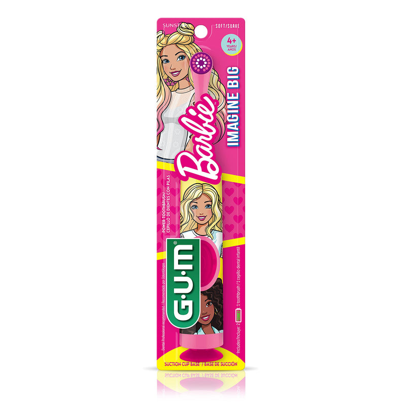 GUM Barbie Kids Power Electric Toothbrush with Suction Cup Base for Home or Travel Oral Health and Dental Plaque Removal, Ages 3+, Pack of All 4 1 Count (Pack of 4)