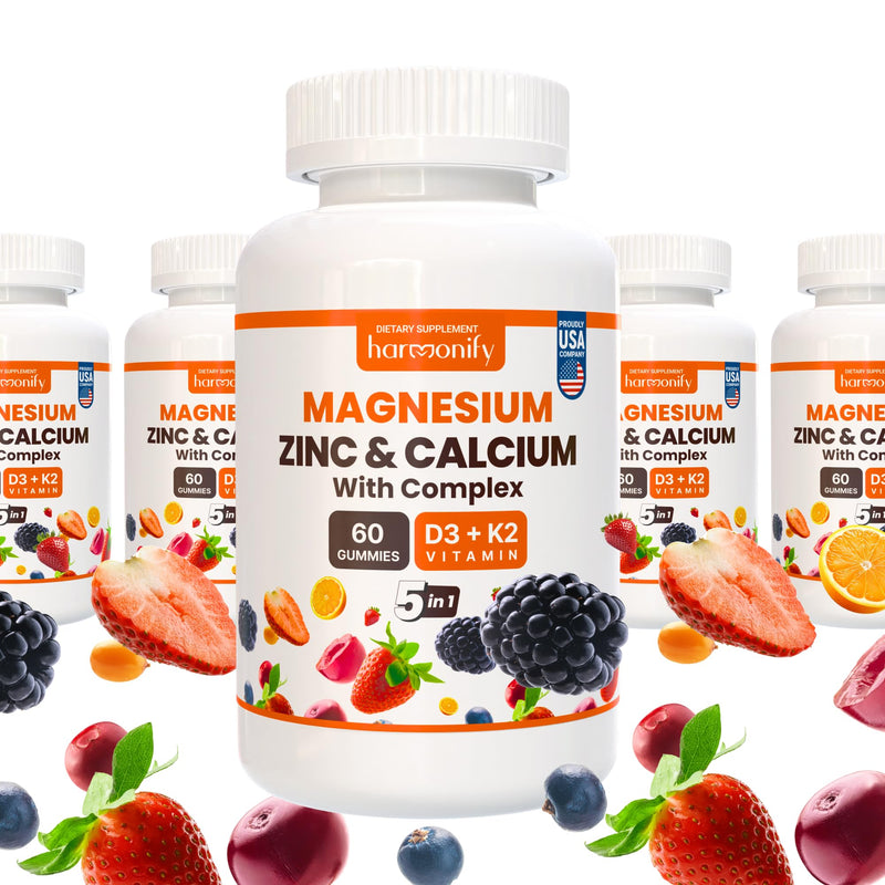 Magnesium Calcium Zinc with Vitamin D3 & K2 Gummies, Multivitamin for Women and Men, Bone Strength & Muscle Function, Extra Absorption Formula, 30 Days Serving