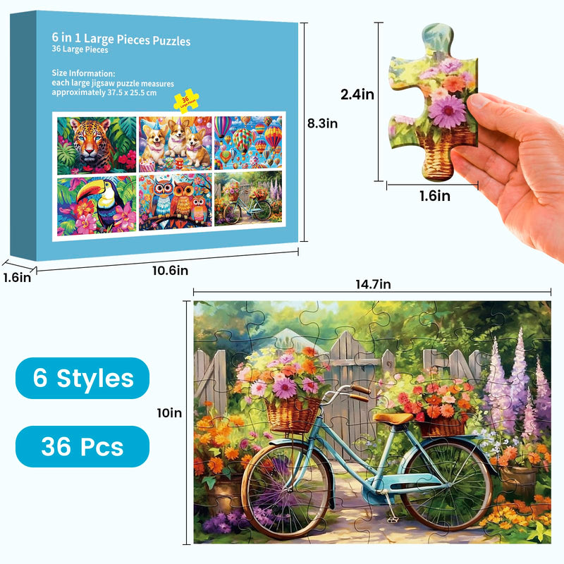 [Australia] - 6 Packs 36 Large Puzzle Pieces for Seniors, 36 Piece Puzzles for Older Adults, Alzheimer's Puzzles, Memory Cognition Games for Older Seniors with 6 Storage Bags 