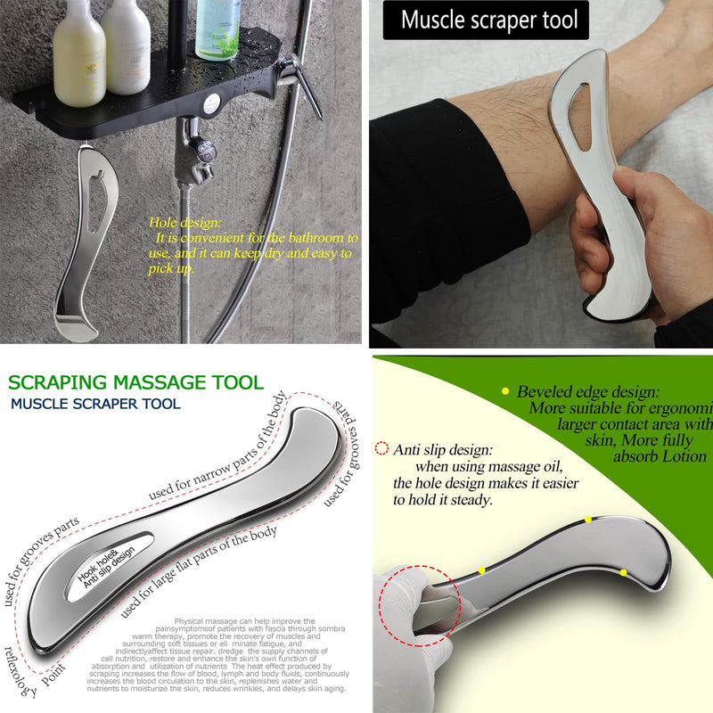 [Australia] - Professional Muscle Scraper Stainless Steel Gua Sha Massage Tool Set, 5-Piece with Case, Physical Therapy and Soft Tissue Mobilization Tool AnTiexi-5set3 