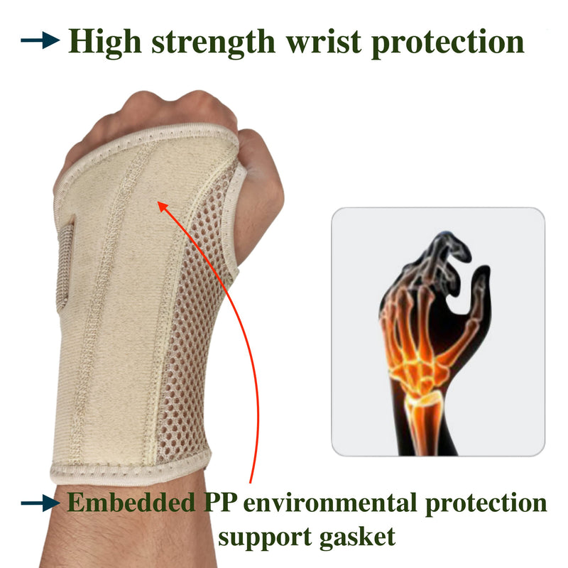 [Australia] - Wrist Brace for Carpal Tunnel Relief Night Support, Hand Brace with 2 Stays for Women Men, Adjustable Wrist Support Splint for Right Left Hands for Tendonitis, Arthritis, Sprains (Pack of 2) Small Left and right -Beige-S/M 