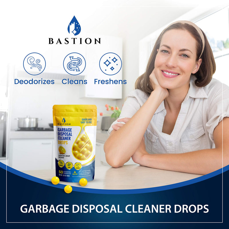 [Australia] - Garbage Disposal Cleaner and Deodorizer Drops- [[50-Count]] Lemon Zest Scented Kitchen Sink Freshener Pods & Drain Odor Eliminator Disposer Care Balls by Bastion 