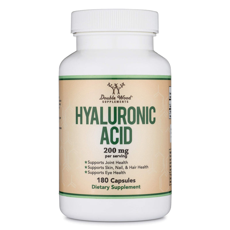 [Australia] - Hyaluronic Acid Supplements -180 Capsules (Enhances Effects of Hyaluronic Acid Serum for Face) 200mg Per Serving for Skin and Face Aging Support (Acido Hialuronico) Gluten Free by Double Wood 