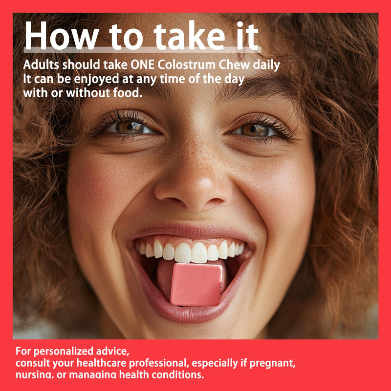 [Australia] - Bovine Colostrum Chews Supplement with probiotics for Gut Health, Bloating, Immune Support, Skin, Hair Growth and Beauty - Strawberry Flavor (60 Servings) 60 Count (Pack of 1) 