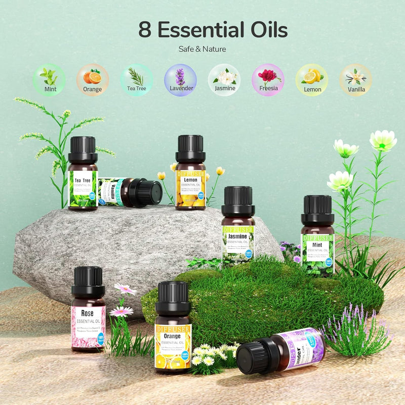 [Australia] - Aroma Diffuser, 600 ML with 8 Essential Oils, Humidifier Bedroom, Humidifier with Remote Control, 4 Timers, Automatic Waterless Shut-off for Large Rooms Blue Black 