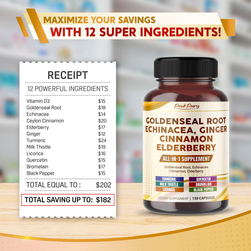 [Australia] - Goldenseal Root 8000mg Echinacea 6000mg Cinnamon 4500mg Elderberry 2000mg - All-in-1 Supplement - Made in USA 150 count (pack of 1) 