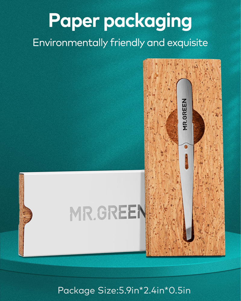 [Australia] - MR.GREEN tweezers, professional precision eyebrow tweezers for women and men, Solingen stainless steel beveled hair removal tweezers, premium eyebrow tweezers 
