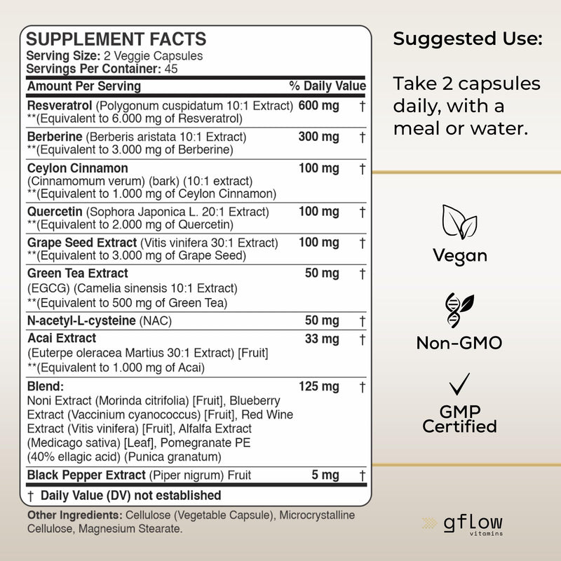 [Australia] - Resveratrol Supplement - 6000mg Max Strength with Berberine 3000mg Ceylon Cinnamon 1000mg Quercetin 2000mg, n Acetyl cysteine, Green Tea Extract, Acai - 14-in-1 Complex, 100% Natural 