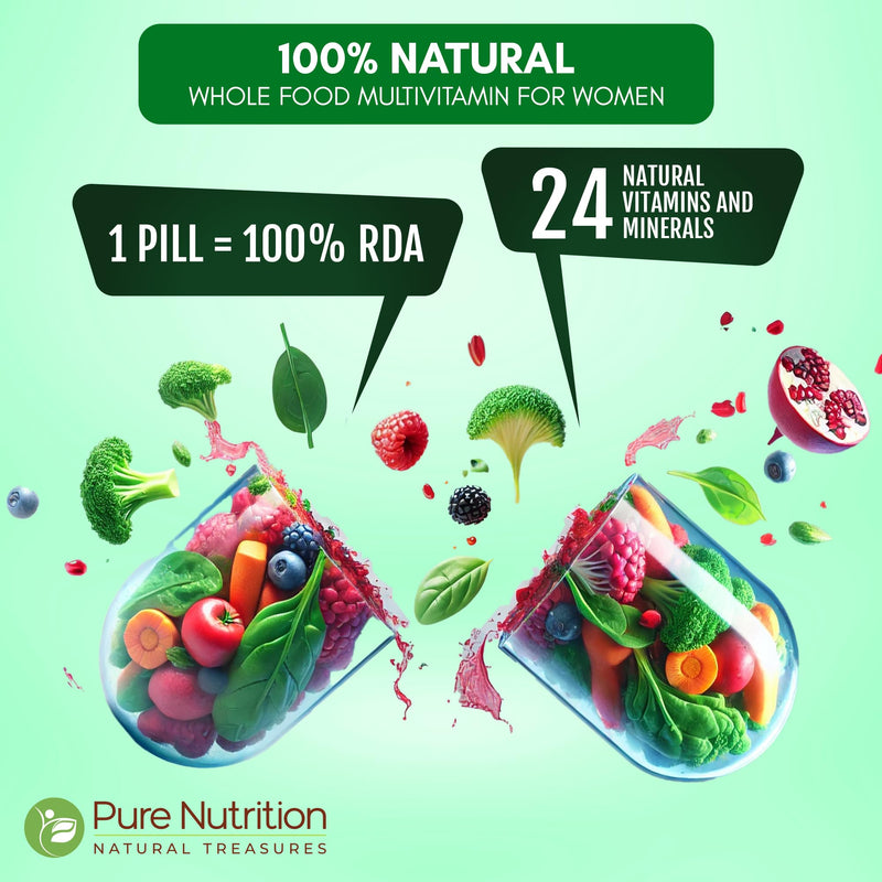 Pure Nutrition Whole Food Multivitamin for Women | 60 Tabs | One-A-Day | 100% RDA | 24 Natural Vitamins and Minerals | All Natural Plant Based Women's Multivitamin | 2 Months Supply
