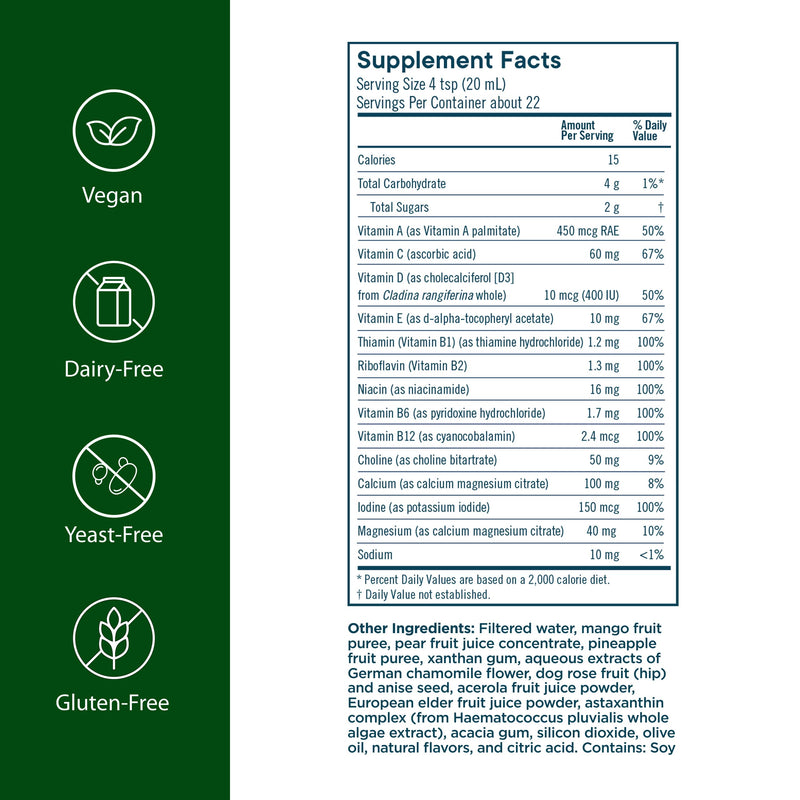 FloraHealth Daily Multi Essentials+, Liquid Multivitamin, 15 fl. oz. Glass | Liquid Multivitamin for Energy, Antioxidant & Immune Health with 13 Vitamins & Minerals, Vegan, Dairy-Free & Gluten-Free 15 Fl Oz (Pack of 1)