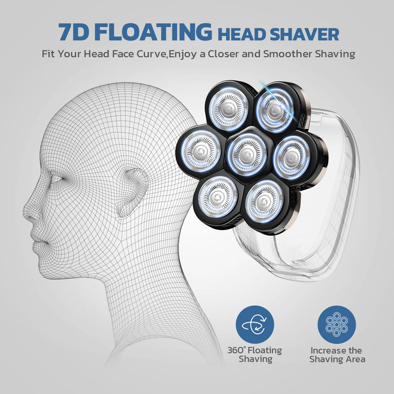 7 Blades Head Shaver Replacement Heads, Shaver Blade Heads Replacement for Electric Razor for Men Black