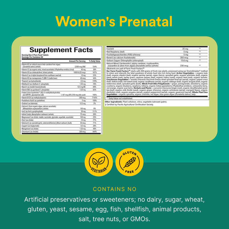 Natural Factors Whole Earth & Sea, Women's Prenatal Multivitamin and Mineral, Whole Food Supplement, Vegan, 120 Tablets 120 Count (Pack of 1)