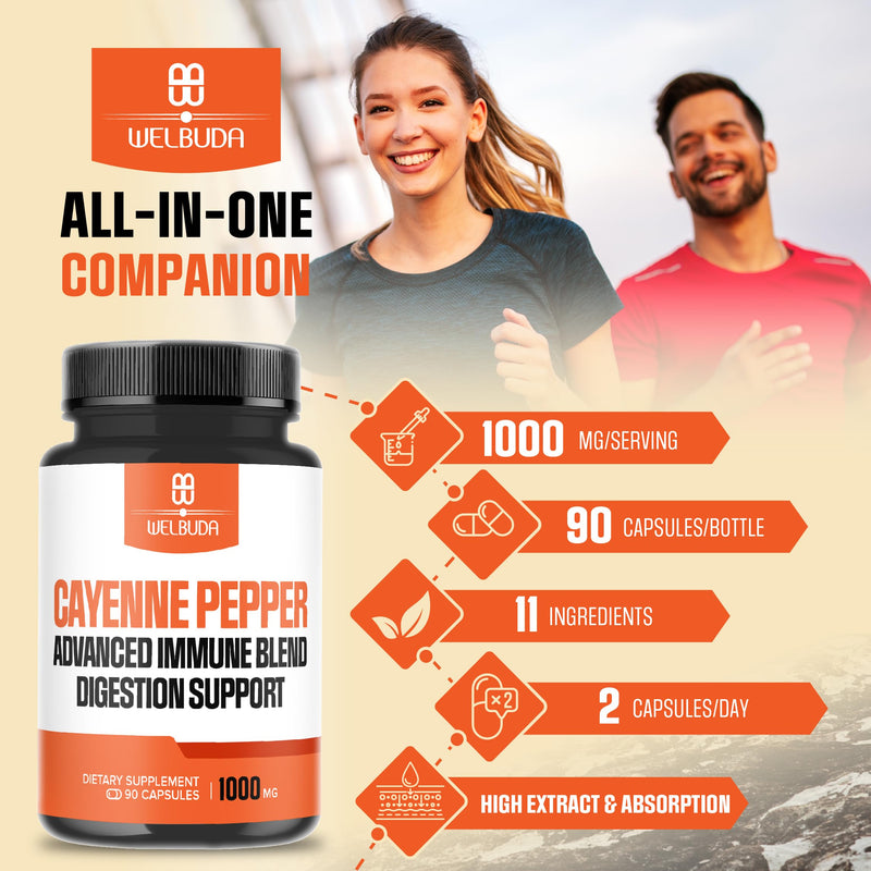 [Australia] - 1000mg Cayenne Pepper Capsules with Elderberry, Echinacea, Berberine HCI & More - Support Digestion Health, Healthy Heart & Immune System - 90 Veggie Capsules 90 Count (Pack of 1) 
