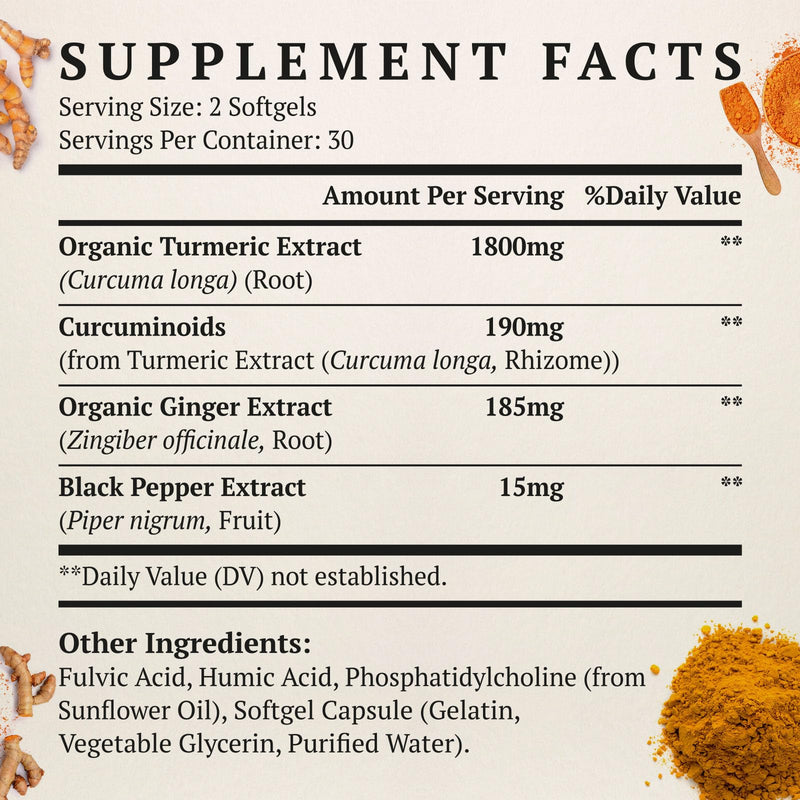 [Australia] - Liposomal Turmeric Curcumin Supplement - 2000mg, 95% Curcuminoid Extract with Piperine - 60 Softgels (2 Bottle) 60 Count (Pack of 2) 