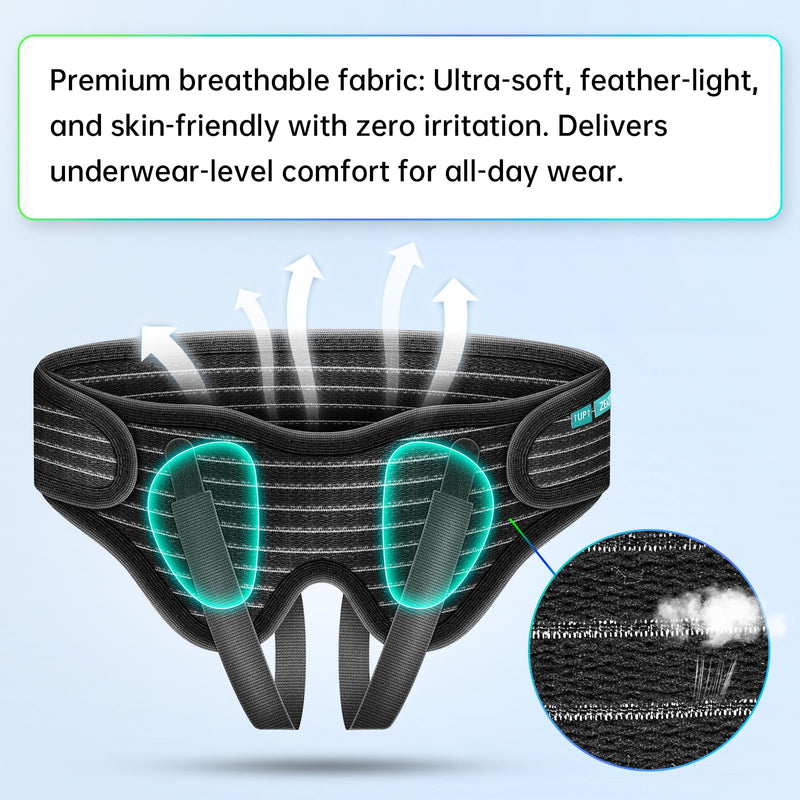 Large Hernia Support Belt for Men – Adjustable Groin Brace for Inguinal Hernia Relief, Breathable Compression, Discreet Daily Wear for Post Surgery Recovery (Black, Large) Black