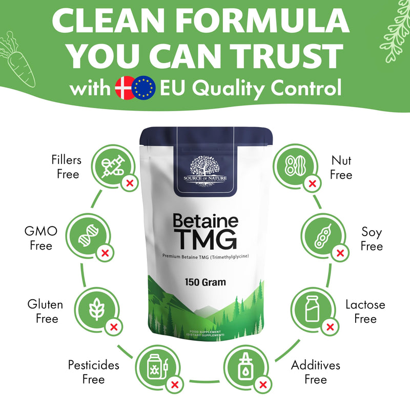 Source of Nature® | Betaine Anhydrous TMG Powder 150g | 100% Pure Trimethylglycine Supplement with Measuring Spoon | Vegan, Gluten-Free, No Additives