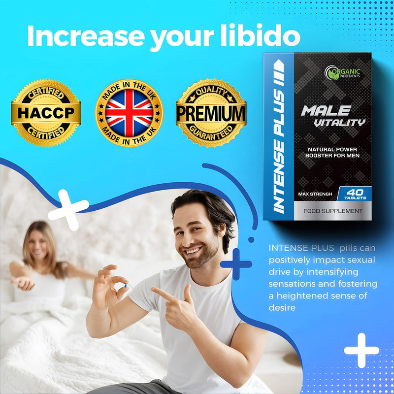 Intense Plus 40 Tablets for Men – Extra Strong, Fast-Acting Energy and Stamina Pills – for Enhanced Performance with Ginseng and Herbal Extracts – Made in The UK