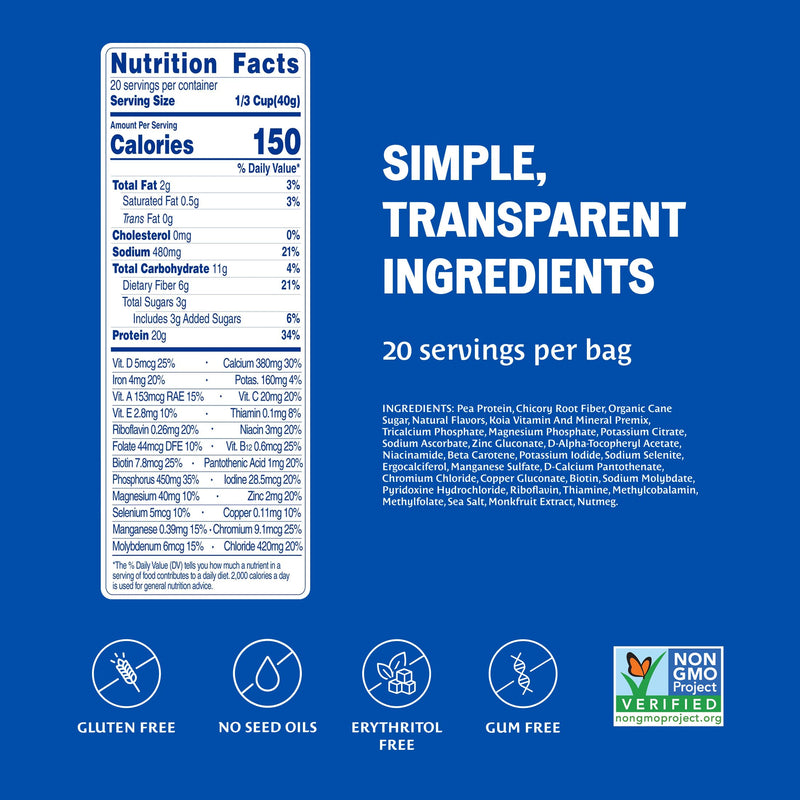 Koia Plant Based Protein Powder, Vanilla, 20g Protein, 3g Sugar, 6g Prebiotic Fiber, Pre & Post Workout, 21 Vitamins & Minerals, No Seed Oils, Dairy-Free, Gluten-Free, Non-GMO, 20 Servings, 28.2 Oz