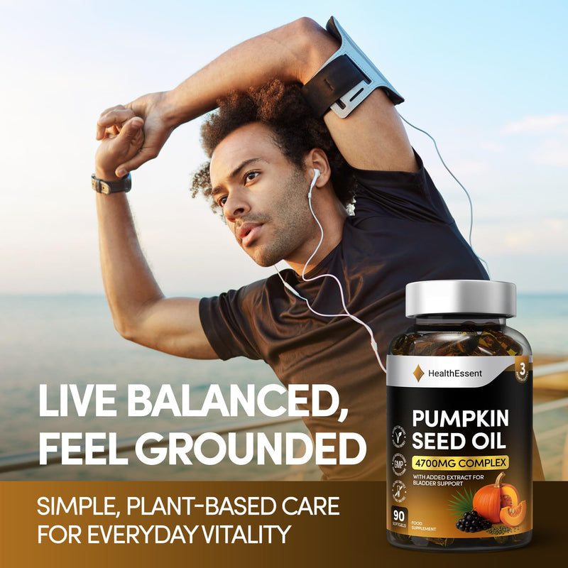 HealthEssent Pumpkin Seed Oil & Extract Capsules 4700mg Complex, Curcubita Pepo Omega 6 & 9 - High Strength Pumpkin Seed Oil for Hair & Prostate Support, Vegan & Non-GMO - 90 Softgels