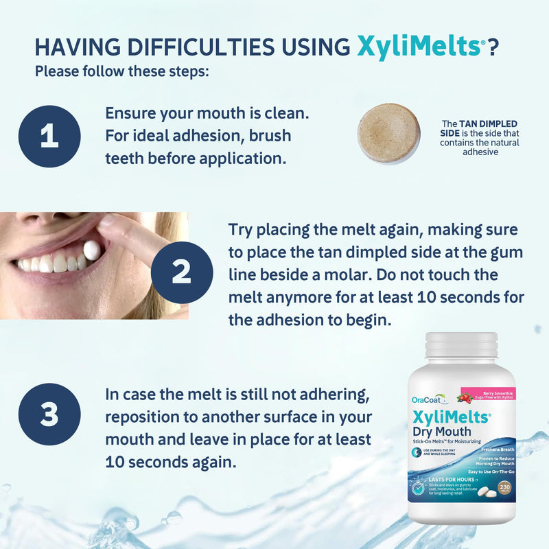 [Australia] - Oracoat XyliMelts Dry Mouth Relief Moisturizing Stick-On Melts Berry Smoothie with Xylitol, for Dry Mouth, Stimulates Saliva, Non-Acidic, Day and Night Use, Time Release for up to 8 Hours, 230 Count 