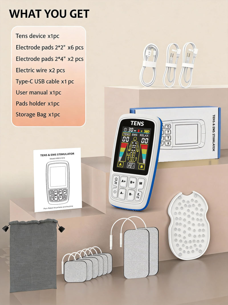 TENS Unit EMS Muscle Stimulator, 3-in-1 Dual Channel Electronic Pulse TENS Machine with Clear LCD Screen, 28 Modes Rechargeable Pain Relief Machine for Back, Sciatica, Neck, Knee & Muscle Soreness | 3-in-1& 28 Modes& 40 intensity