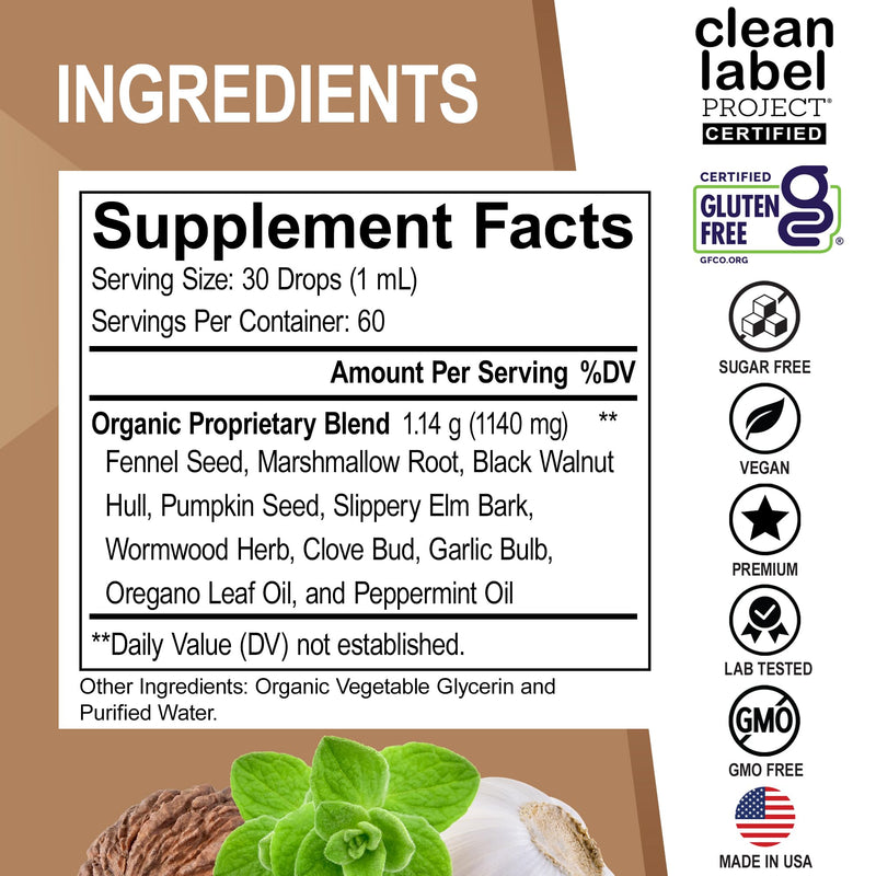 [Australia] - ParaGuard Cleanse Liquid Organic Detox - Organic Intestinal Guard Formula Supplement for Humans with Black Walnut Wormwood Clove & Oregano Tincture - Natural Herbal Intestine Body Gut Cleanser 2 oz 