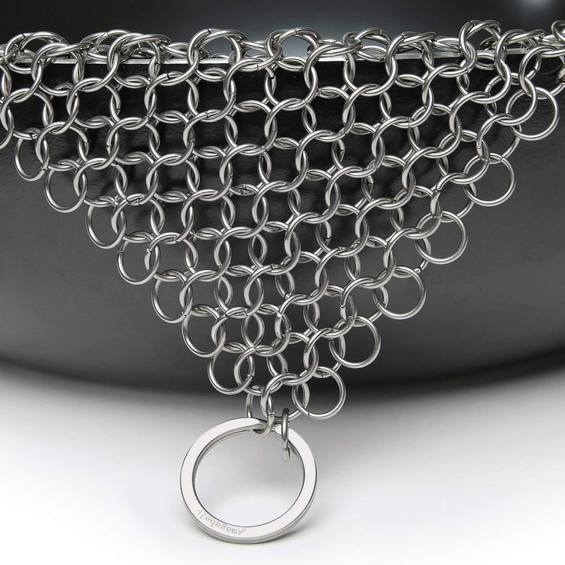 [Australia] - Amagabeli Cast Iron Cleaner 8"x6" Chain mail scrubber 316L Premium Stainless Steel Chainmail Scrubber for cast iron pans Skillet Wok Pot Dutch Ovens Cleaning with Hanging Ring Rectangle 316 CS03 8"x6" 