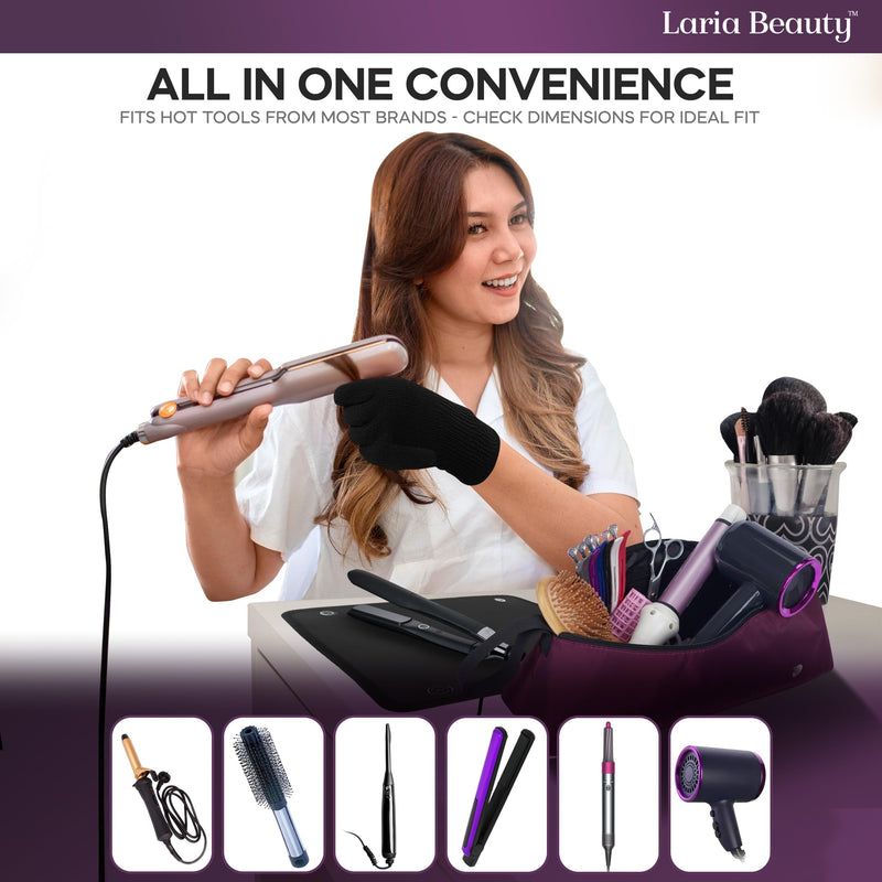 [Australia] - 2-in-1 Hot Hair Tools Travel Bag, Removable Heat-Resistant Silicone Mat, Clear Pockets for Accessories, Protects Surfaces from Burns, Ideal for Curling & Flat Irons, Includes Heat-Resistant Glove Burgundy - Midnight Merlot 