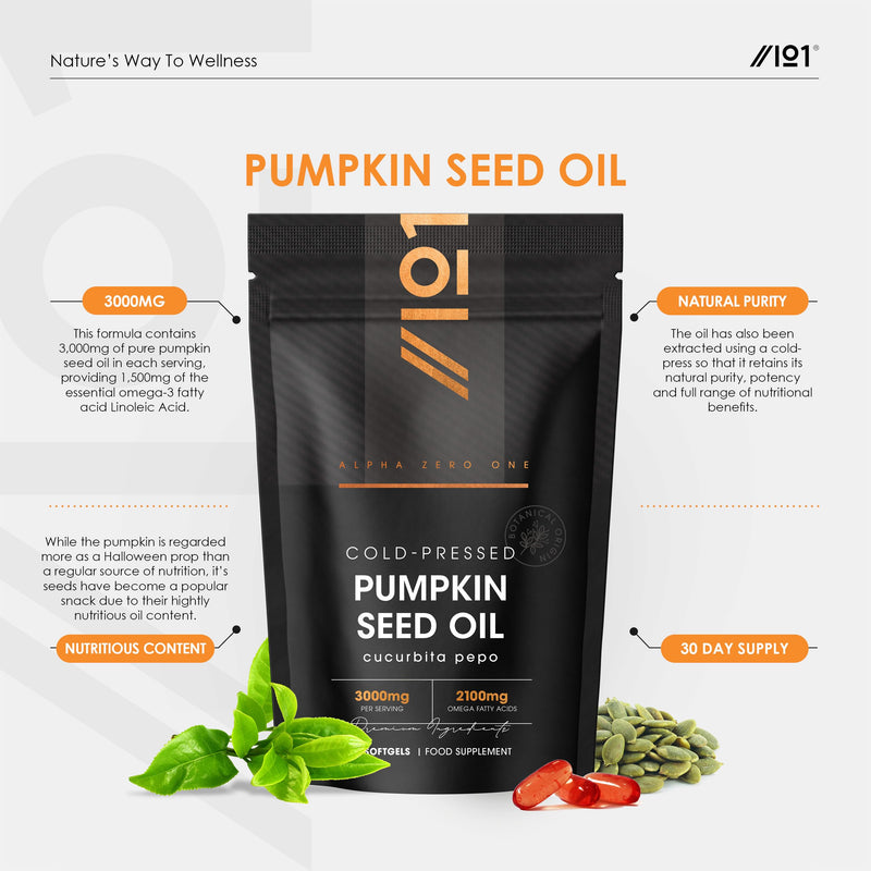 Pumpkin Seed Oil 3000mg – 70% Linoleic & Oleic Acid – 90 Softgels – 100% Cold Pressed – No Additives – Resealable and Recyclable Pouch by Alpha01 1 count (Pack of 90) Original Softgel