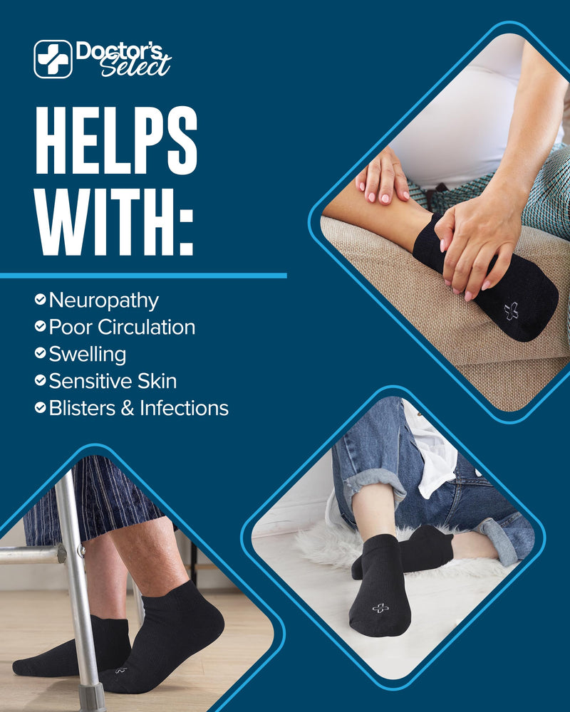[Australia] - Doctor's Select Viscose Bamboo Ankle Diabetic Socks for Women and Men - 6 Pairs | Super Soft, Non Binding, Loose Wide Top Black - 6 Pairs Large 