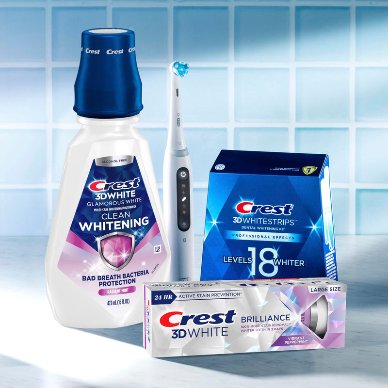 Crest 3D White Glamorous White Alcohol Free Multi-Care Whitening Mouthwash, Hydrogen Peroxide Mouthwash, Arctic Mint, 16 fl oz (473 mL) - Pack of 4, Crest Mouthwash 16 Fl Oz (Pack of 4)