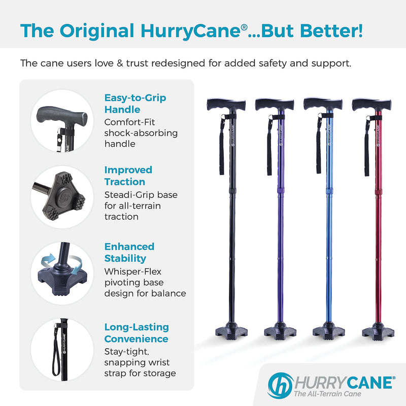 [Australia] - HurryCane HCANE-BK-C2 Freedom Edition Foldable Walking Cane with T Handle, Original Black 