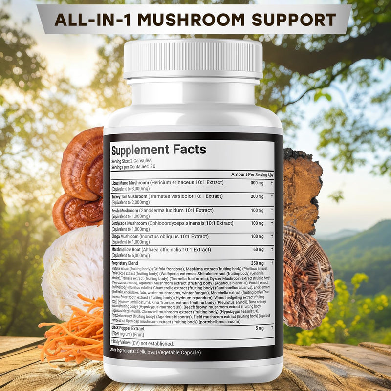 [Australia] - Lions Mane 3000mg Supplement Cognitive Support, Immune Health with Turkey Tail 2000mg 20in1 Mushroom Reishi 1000mg Cordyceps Chaga 1000mg with Marshmallow Root 120 Count 120 Capsules (Pack of 2) 