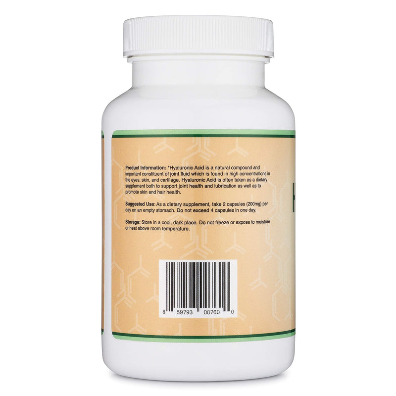 [Australia] - Hyaluronic Acid Supplements -180 Capsules (Enhances Effects of Hyaluronic Acid Serum for Face) 200mg Per Serving for Skin and Face Aging Support (Acido Hialuronico) Gluten Free by Double Wood 