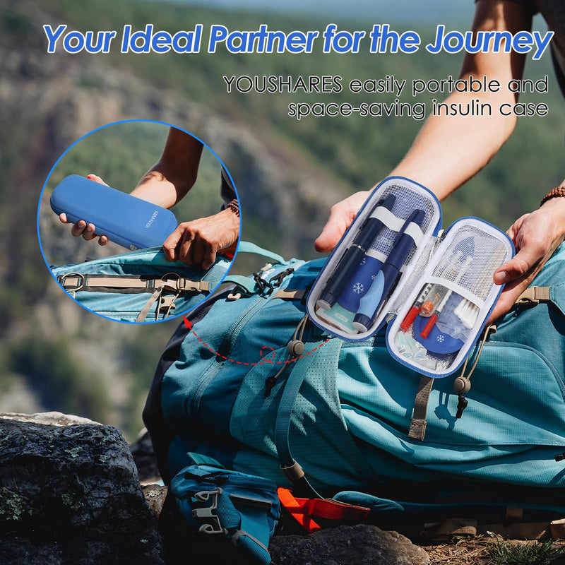 [Australia] - YOUSHARES Insulin Cooler Bag - Portable TSA Eva Case for Insulin Pen, Epipen, Insulin and Other Diabetes Accessories - Mini Medication Cooler Box for Travel, Small Insulated Bag with 2 Ice Packs (Blue) H1-Blue 