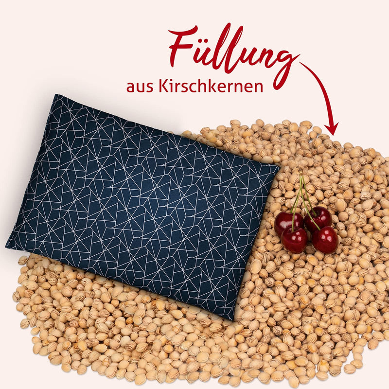 [Australia] - navango® cherry stone pillow | Grain pillow suitable for microwave & oven | Navy blue with mesh pattern | With cherry stone filling handmade in Germany | approx. 30 x 20 cm | OEKO-Tex cotton 
