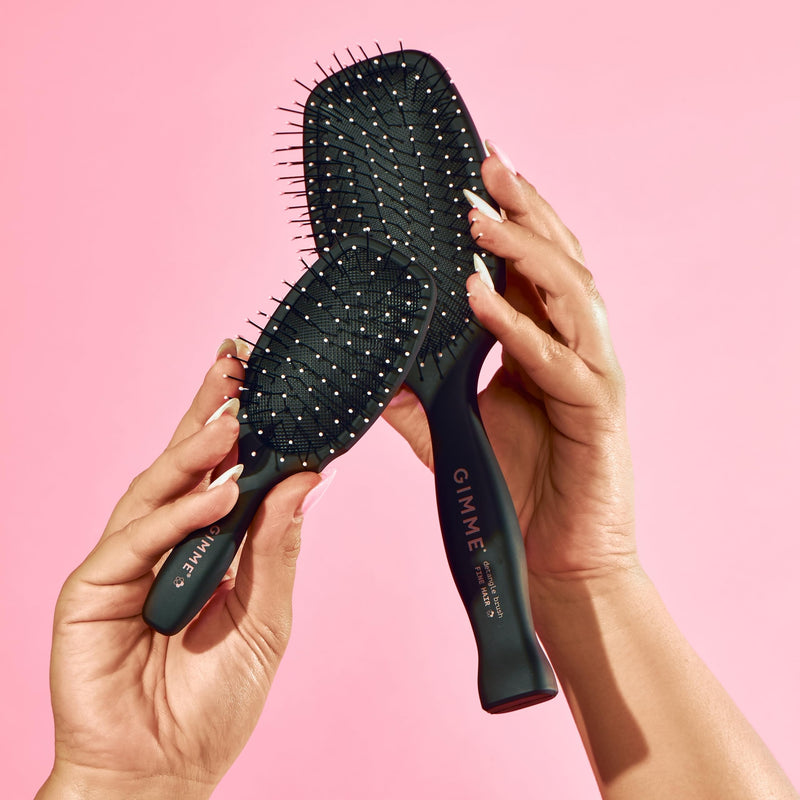 [Australia] - Gimme Hair Brush - Mini Travel Detangler Brush for Fine Hair with Anti-Static, Heat-Resistant & Flexible Nylon Bristles - Hair Tools for Women, Teens & Girls, Black Fine, Fragile and Thin Hair 