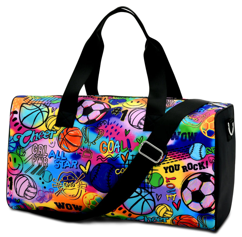 iscream + Corey Paige Designs 117.25" x 10" Duffle Bag with Quitled Nylon Exterior, Double Handles and Removable Adjustable Shoulder Strap for Travel and Sport - Sporty Girl