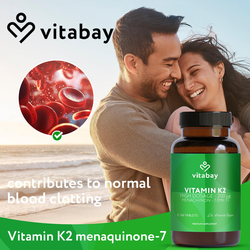 Vitabay Vitamin K2 MK-7 200 µg – 240 Vegan Tablets – Bones & Blood Clotting – High Strength MK7 All-Trans Microencapsulated – Lab Tested in Germany – 8 Month Supply 34 g (Pack of 1)